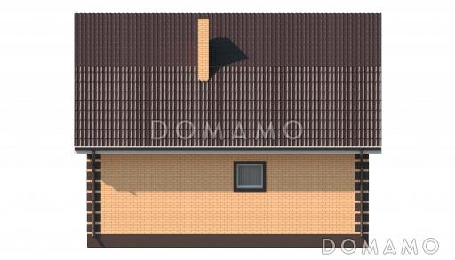 Проект загородного дома с небольшой верандой, спальней на первом этаже, совмещенной кухней-столовой / Фасад 4