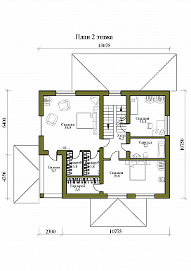 Проект двухэтажного дома с погребом, сауной, террасой и балконом / План 2 этажа
