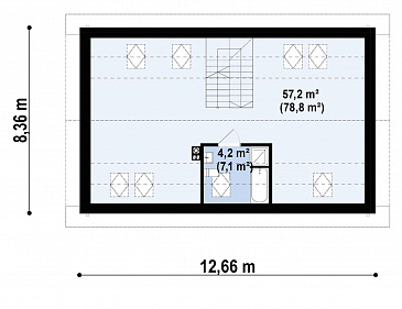 Проект загородного дома с большим чердаком, кладовой на кухне, двумя спальнями / План мансардного этажа