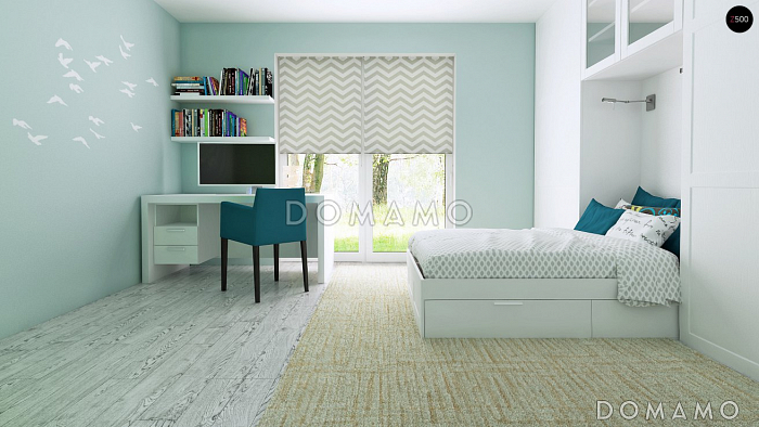 Проект квадратного одноэтажного дома из кирпича с четырьмя комнатами и гаражом для большой семьи