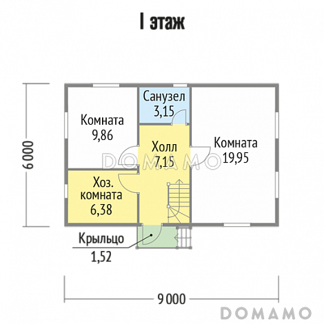Проект дома из клееного бруса с туалетом / План 1 этажа
