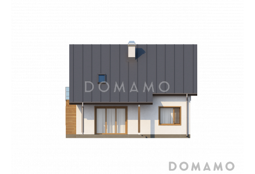 Проект одноэтажного мансардного дома из газобетона с прямоугольным эркером и балконом / Фасад 3