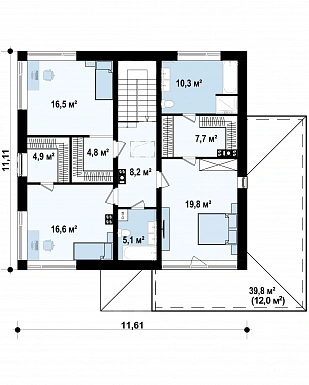 Проект кирпичного двухэтажного дома с гаражом, мастер-спальней и террасой на втором этаже / План 2 этажа