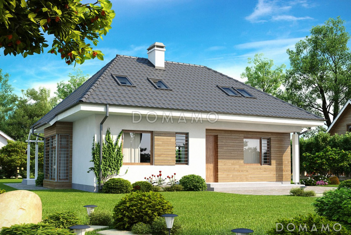 Проект одноэтажного мансардного дома из кирпича с дополнительной ночной зоной на первом этаже