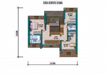 Проект большого двухэтажного дома с гаражом и террасой / План 2 этажа