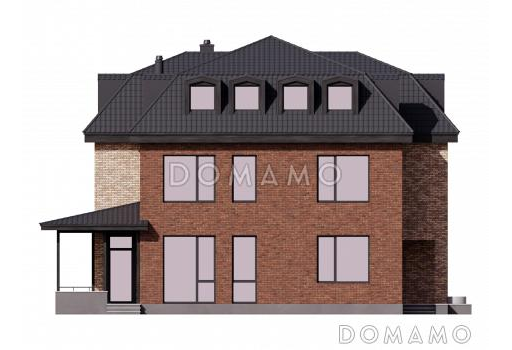 Проект двухэтажного особняка с мансардой, террасой и большой гардеробной / Фасад 2