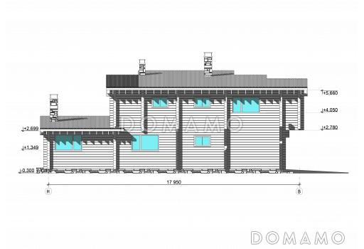 Проект коттеджа из бруса в современном стиле / Фасад 4