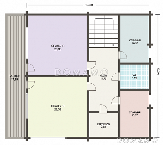 Проект двухэтажного дома из клееного бруса с просторной кухней-столовой / План мансардного этажа