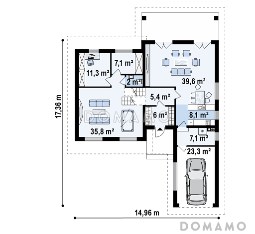 Проект необычного трёхуровневого дома из газобетона с бильярдной, тремя спальнями и гаражом  / План 1 этажа