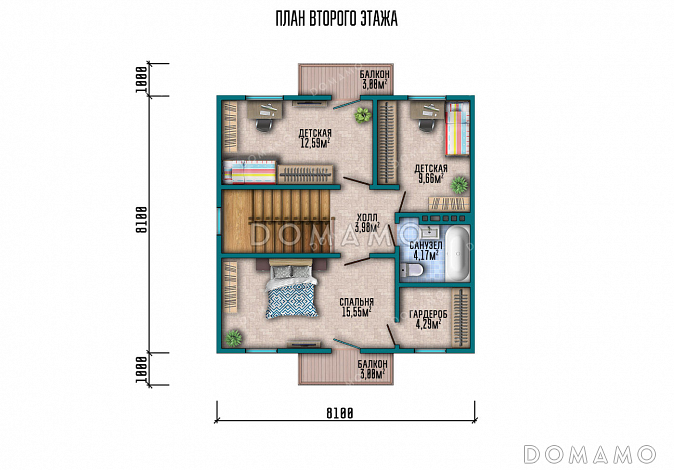 Проект коттеджа в стиле шале с 4 спальнями и нестандартными фасадами / План мансардного этажа