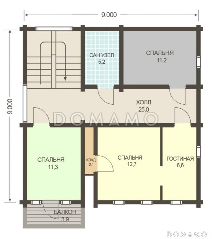 Проект двухэтажного дома из клееного бруса с изолированной кухней-столовой / План мансардного этажа