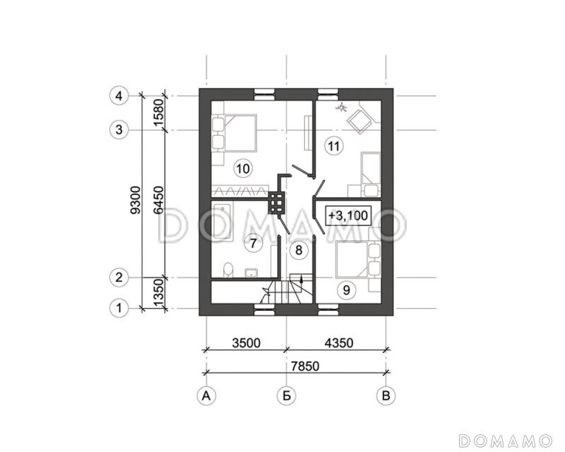 Проект современного дома c французскими балконами / План мансардного этажа