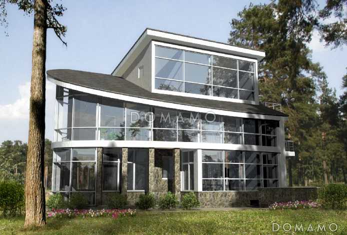 Проект современного дома из кирпича с панорамным остеклением