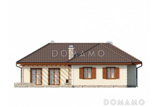 Проект одноэтажного дома из кирпича с тремя спальнями и барбекю на террасе / Фасад 4