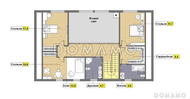 Проект кирпичного дома в стиле шале / План мансардного этажа