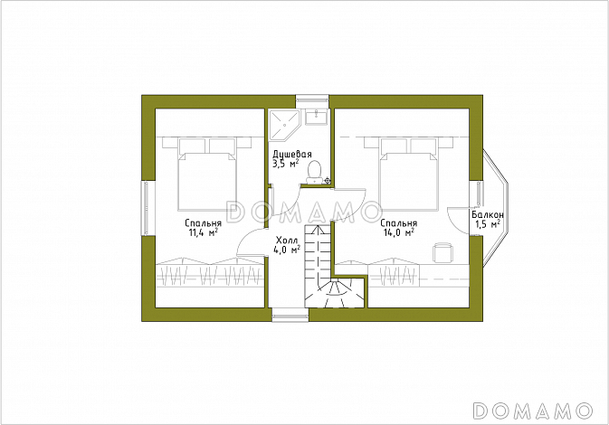 Проект небольшого дома из кирпича с декором из камня / План мансардного этажа