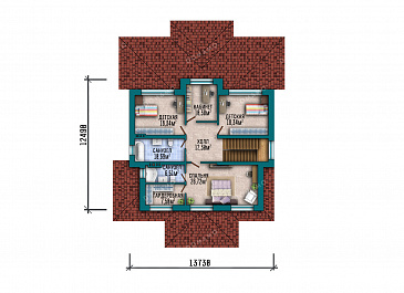 Проект большого двухэтажного дома с подвалом в стиле Райт с комбинированной отделкой и широкой кровлей / План 2 этажа