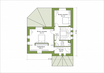 Проект углового коттеджа / План 2 этажа