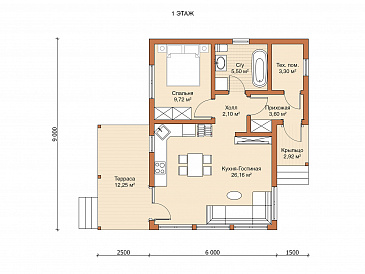 Каркасный дом "Ханко" / План 1 этажа