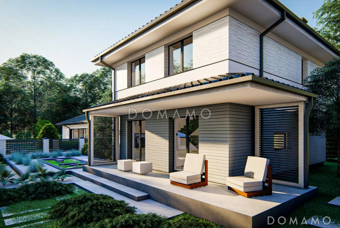 Проект двухэтажного загородного дома для семьи с детьми, просторной ванной, террасой