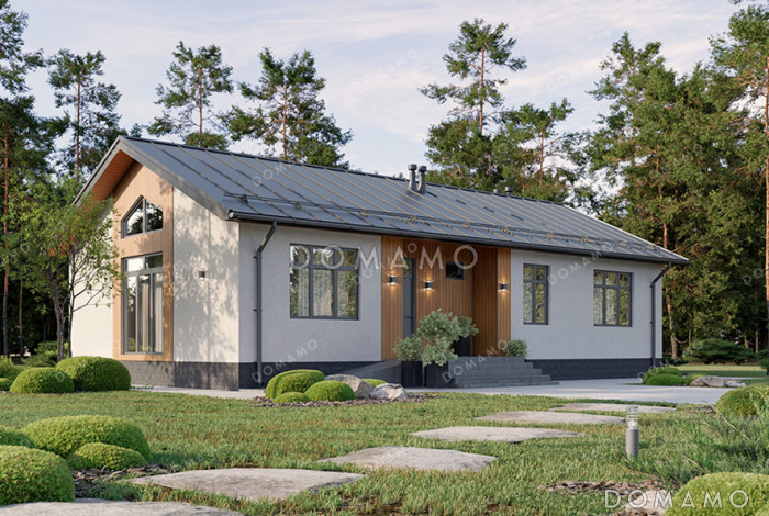 Проект одноэтажного дома с 4 спальнями и открытой террасой