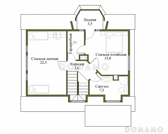 Проект небольшого дома с террасой и балконом / План мансардного этажа