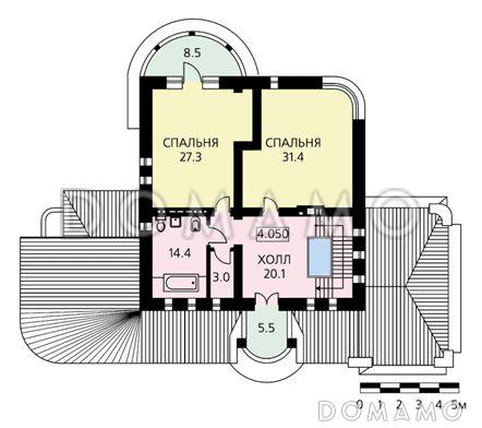 Проект комфортабельного дома с необычной формой в плане, гаражом и парной / План 2 этажа