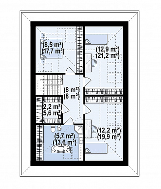 Проект комфортного дома с прачечной, гаражом, тремя спальнями на мансарде и просторной гардеробной / План мансардного этажа