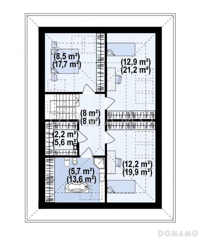 Проект комфортного дома с прачечной, гаражом, тремя спальнями на мансарде и просторной гардеробной / План мансардного этажа