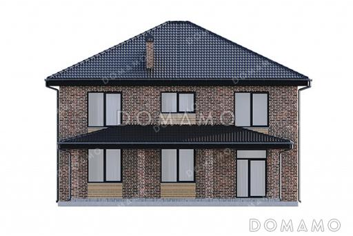 Проект двухэтажного дома, облицованного кирпичом, с 5 спальнями и террасой / Фасад 1