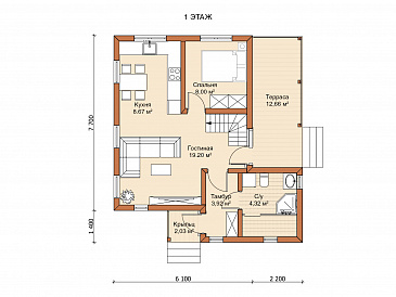 Каркасный дом "Куб" / План 1 этажа