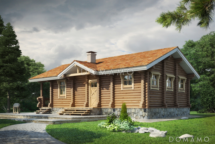 Проект одноэтажного деревянного дома  из оцилиндрованного бревна