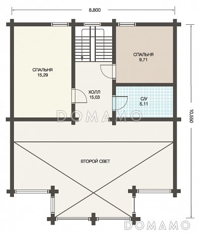 Проект дома с мансардой из клееного бруса с большим вторым светом / План мансардного этажа