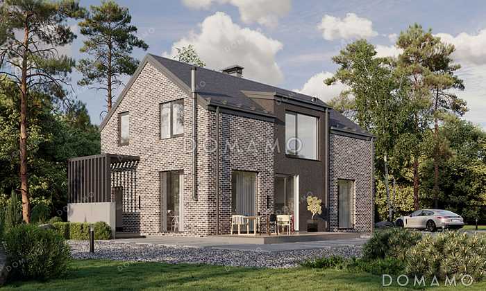 Проект дома с большой кухней-гостиной и спальней на первом этаже с отдельным входом