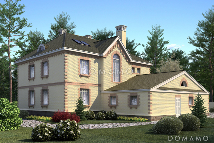 Проект дома с гаражом на две машины и кирпичными стенами