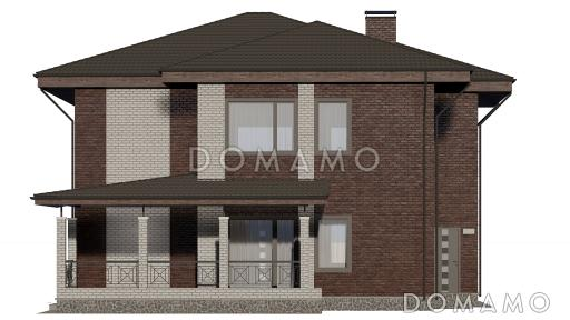 Проект двухэтажного дома с крытой террасой, тремя спальнями и гардеробными / Фасад 4