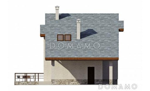 Проект загородного дома с открытой террасой и навесом для автомобиля, панорамными окнами / Фасад 4