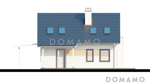 Проект одноэтажного мансардного дома из газобетона с балконом и навесом для автомобиля, с увеличенной гостиной / Фасад 4