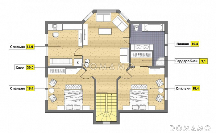 Проект каркасного дома с эркером и гаражом для одной машины / План мансардного этажа