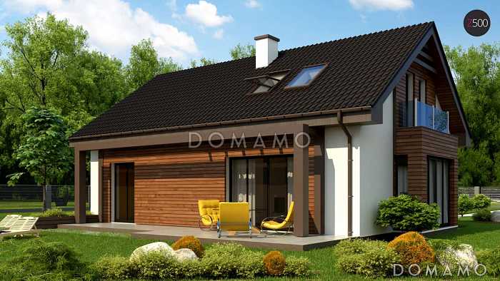 Проект классического мансардного дома из газобетона с дополнительной спальней на первом этаже, с эркером и с деревянными фасадами