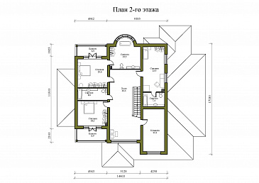 Проект просторного двухэтажного дома с эркером, двумя террасами и гаражом на 2 места / План 2 этажа