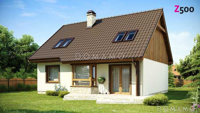 Проект одноэтажного мансардного дома из газобетона с кабинетом, тремя спальнями и эркером в гостиной