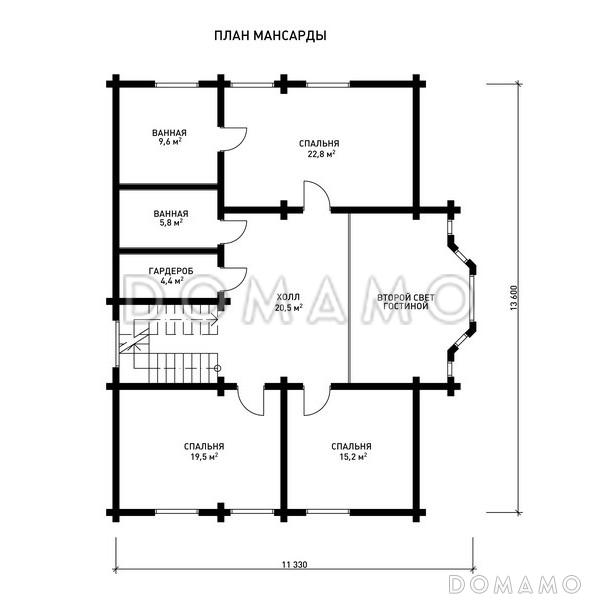 Проект дома с большим и красивым эркером / План мансардного этажа