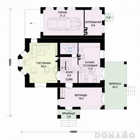 Проект современного дома из SIP панелей с гаражом / План 1 этажа