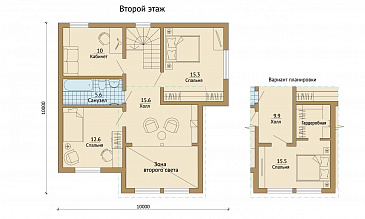 Проект каркасного дома со вторым светом и маленькой сауной / План мансардного этажа
