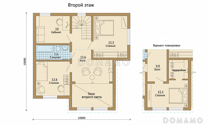 Проект каркасного дома со вторым светом и маленькой сауной / План мансардного этажа