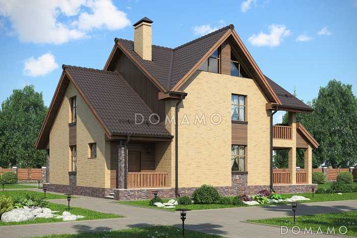 Проект дома с камином, изолированной кухней, комнатой с выходом на террасу, вторым светом