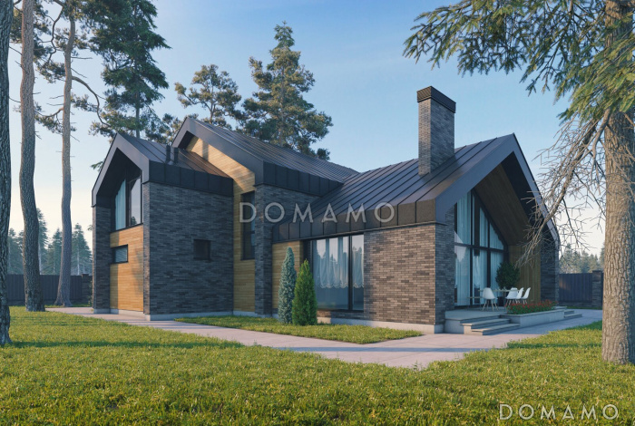 Проект кирпичного дома в стиле барнхаус с мастер-спальней, СПА зоной и автонавесом