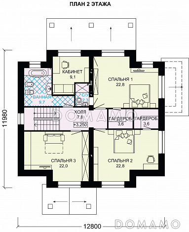 Проект двухэтажного дома из пеноблоков с крытой террасой / План 2 этажа