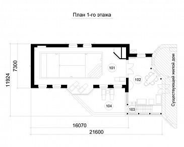 Одноэтажный пристроенный бассейн для круглогодичного использования  / План 1 этажа